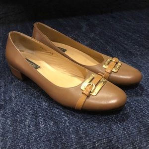 Short Heel Brown With Buckle Shoes